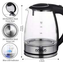 OCTAVO 1.8升健康电水壶，1200瓦硼硅酸盐玻璃壶身，自动断电和防干烧保护 - 無色 - 查看 7