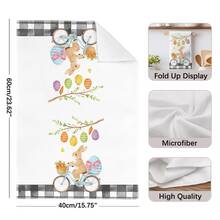2 piezas Toallas de cocina con diseño de conejo de Pascua montado en bicicleta y patrón de huevo, de material de poliéster suave, adecuadas para decoración de cocina, limpieza, decoración de fiesta festiva, artículos esenciales de cocina y baño, decoración del hogar, regalo de inauguración de casa - Multicolor - Ver 5