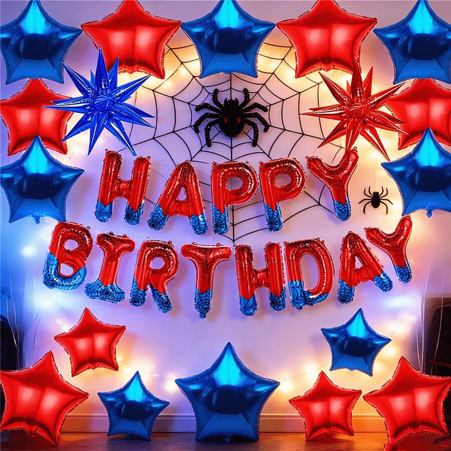 Bộ trang trí cổng vòm bóng hình nhện - 125 món trang trí sinh nhật chủ đề nhện màu xanh dương, đen, đỏ, bạc, thích hợp cho tiệc sinh nhật bé trai, bé gái, tiệc chủ đề siêu anh hùng nhện. - 21 chiếc màu đỏ xanh - Xem 1