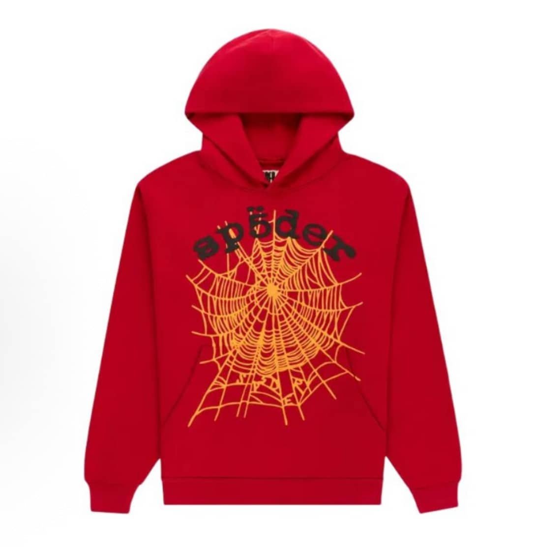 SP5DER Hoodie Spider Print Streetwear Unisex Oversized ,Sweatshirt For Men Women - Red - View 1