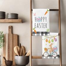 2 piezas Toallas de cocina con diseño de conejo de Pascua montado en bicicleta y patrón de huevo, de material de poliéster suave, adecuadas para decoración de cocina, limpieza, decoración de fiesta festiva, artículos esenciales de cocina y baño, decoración del hogar, regalo de inauguración de casa - Multicolor - Ver 9