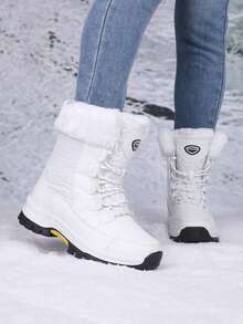 女士系带中筒雪地靴，中筒冬季鞋，户外休闲运动靴，百搭休闲鞋，适合冬季旅行 - 白色 - 查看 5