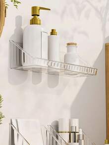 1pc Minimalist Transparent No-Drill Triangle Storage Box, Wall-Mounted Bathroom Organizer Rack For Toiletries Bathroom Accessories - Clear - View 2