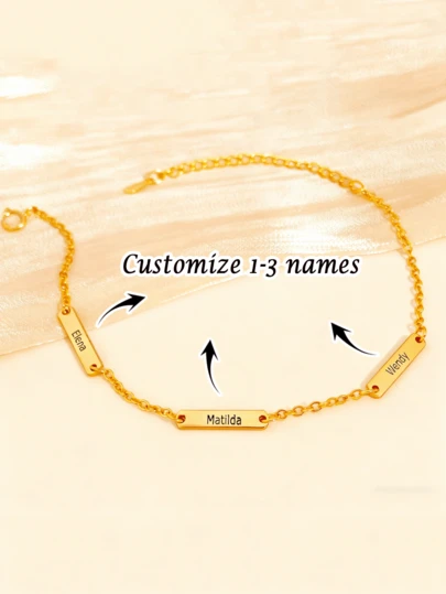 1 PC [Custom] Minimalist Engraved Multi-Name Nameplate Bracelet, Stainless Steel Bracelet, Can Be Customized With 1-3 Names, Suitable For Everyday Wear And Gifting, Personalized Name Bracelet, Customizable Items, Couple Bracelets, Family Bracelets, Elegant Decorative Bracelets, Personalized Gifts For Valentine's Day, Mother's Day, Back-To-School Season, Eid Al-Fitr, Birthdays And Anniversaries.
