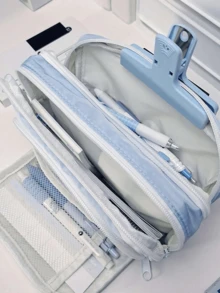 Large Capacity Multi-Layer Pencil Case, Student Pencil Bag, School Stationery Box, Cosmetic Storage Pouch - Beige - View 2