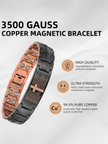 Men's Magnetic Copper Bracelet, Adjustable Size, Cross Design, Ideal Gift For Him, Fashion Accessory, Wearable Charm - Cross Bracelet - View 2