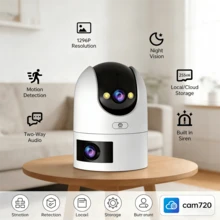 JOOAN FHD PTZ Wireless IP Camera 5G WiFi Dual Lens Dual Screen Camera Auto Tracking Babysitting Monitor Street Security Camera - Black and White - View 6
