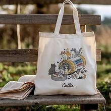 Personalized Cute Dog & Cat Pill Bottle Canvas Tote Bag, With Name & Birthday Gift, Suitable For Pet Lovers - Multicolor - View 5