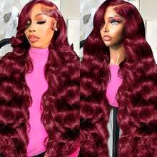 34 Inch Hair Wigs Glueless 200% Density Burgundy Color 13x4 5x5 13x6 Lace Front Wigs Human Blended Hair 99J Body Wave HD Lace Front Wigs Human Blended Hair Pre Plucked With Baby Hair Natural Color Human Blended Hair Lace Frontal Wigs For Women Natural Looking Beginner Friendly - SBUG - View 8