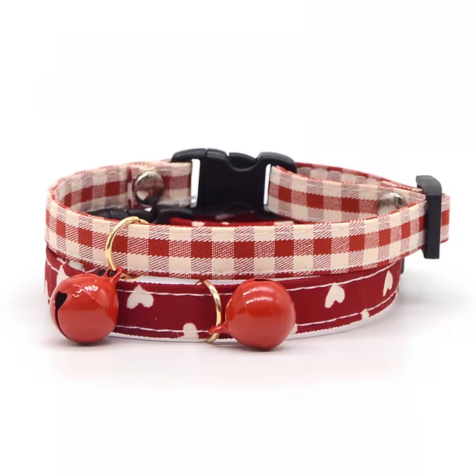 2 buah Kalung Kucing Merah Keberuntungan (Dengan Lonceng) - Desain Lepas Cepat untuk Kucing dan Anjing Kecil - Kalung Hewan Peliharaan yang Dapat Diatur