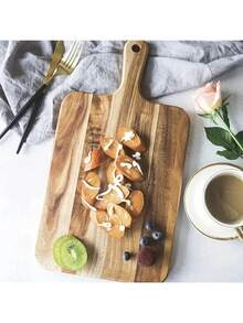 1pc Minimalist Western Style Rosewood Cutting Board With Handle, Thick Round Chopping Board With Handle, Pizza Tray - Multicolor - View 4