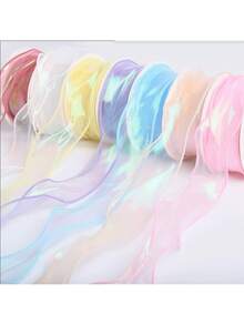 4cm Width 10/50 Yards Rainbow Organza Ribbon, Transparent Wide Craft Ribbon Suitable For Flowers, Bouquets, Wreaths, Weddings, Birthday Parties, Christmas Gifts, Hair Accessories, Decorations And More - Multicolor - View 4