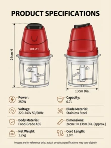 SOKANY‑06009 Multifunctional Electric Food Processor, Mini Household Meat Grinder Mixer, High‑Power Kitchen Chopper For Meat Mincing, Fruit Juicing & Soymilk Making - Red - View 5