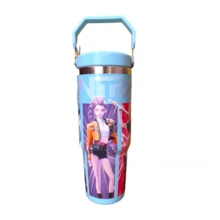 1pc 28.74oz K-POP Demon Slayer Stainless Steel Lid Insulated Travel Mug, Large Capacity Reusable Double Wall Vacuum Tumbler, Cold Cup, Cute Cartoon Series/Christmas Gift/Outdoor/Fitness/Camping/Birthday - Multicolor - View 2