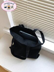 1 件黑色时尚猫和星空印花女士帆布手提包，便携式购物袋，适合旅行，轻便，便携，容量大，适合少女、女大学生，非常适合返校、大学、初中、高中 - 黑色 - 查看 6