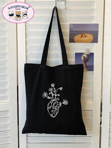 小購物袋心和花卉圖案學院