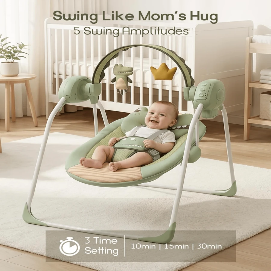 Baby Swings Baby Girl Swing For Newborn, Portable Infant Swing For Newborns 0-6 Months,Lightweight For Babies Up To 20 Lbs,Adaptable Speed,Timing,Foldable & Travel-Friendly Baby Chair - Green - View 1