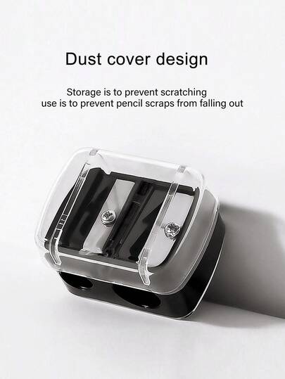 1支/4支/6支/12支装透明盖削笔器，双孔削笔器批发，便携式化妆工具，文具配件，专业眉笔/眼线笔削笔器，学生用品