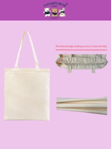 Slogan Graphic Canvas Shopper Bag School Bag For Graduate, Teen Girls, Freshman, Sophomore, Junior & Senior In College, University & High School, Perfect For Outdoors ,Travel & Back To School - Beige - View 6