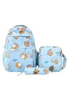 Back To School/Graduation Season Cute & Fashionable Multi-Functional Simple & Durable Commute Classic Backpack, Crossbody Bag, Wallet 3 Pieces Set, Suitable For Various Occasions - 656 Sky Blue - View 2