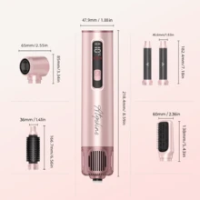 ATOPSKINS 2026升级版五合一多功能造型工具（卷发棒+吹风机+热风梳+直发梳）| 5个可拆卸可互换刀头+3档温度设置+LED数字温度显示及精准调节| 自动卷发，打造沙龙级卷发/波浪/直发/柔顺造型| 蓬松刘海 - 粉色 - 查看 8