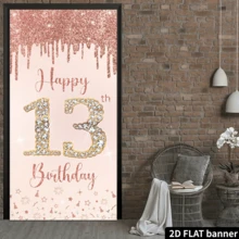 2D Flat Happy 13th Birthday Hanging Flag, Rose Gold Birthday Party Decor, Vertical Fabric Banner, Birthday Party Decorations - Pink - View 4