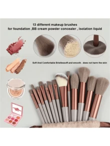 13pcs All-Season Makeup Brush Set, Including Blush Brush, Eyeshadow Brush, Etc. Complete Beauty Tools, Professional Makeup Brush Set, Suitable For Beginners - Brown - View 5