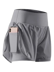 3-Pack Women'S Athletic Running Shorts, Workout Gym, Tennis Sports, Elastic Waist Quick Dry Sports Shorts, Yoga Shorts For Womens High Waisted Running Shorts Quick Dry Athletic Workout Shorts With With Phone Pockets, Highly Elastic, Sweat-Wicking, Quick-Drying Fabric - 深灰色 - 查看 5