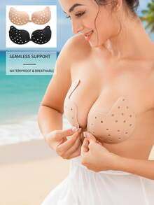 2/1 Pair Invisible Push Up Strapless Bra, Adhesive Silicone Nipple Covers, Backless Sticky Bras For Wedding Dress, Seamless Reusable Breast Lift Pasties - Multicolor - View 2