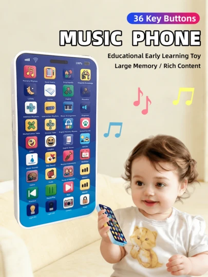 Children's Educational Multifunctional Learning Phone, Baby Toy With Music&Light, Simulation Phone For Kids, Baby Essentials,Christmas Holiday Gift For Boys And Girls (USB Cable Included)