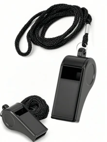 1/2/4/8pcs Black Emergency Whistle With Lanyard, Sports Whistle, Party Favor, Suitable For Football, Basketball Games, Birthdays, Weddings, Loud & Clear Sound, Plastic Whistle, Great For Lifeguards, Self-Defense, And Emergency Use, Party Whistle - Black - View 1