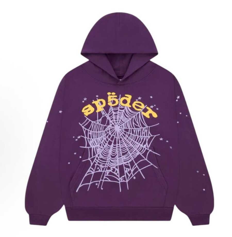 SP5DER Hoodie Spider Print Streetwear Unisex Oversized ,Sweatshirt For Men Women - 紫色 - 查看 1