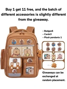 Capybara Kids Backpack - Cute Elementary School Bag With Ergonomic Back Support, Adjustable Crossbody & Top Handle. - Purple - View 8