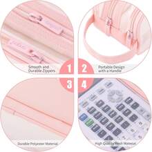 Large Mesh Pencil Case 2 Compartments, Transparent Handheld Multi-Function Pencil Bag, Transparent Makeup Bag, Suitable For Teenagers, Students, College, Business, Travel, Office, Adults - Pink, Black, Multiple Colors Available - Multicolor - View 4