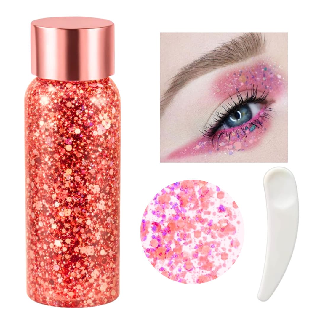 Holographic Chameleon Glitter Gel For Body And Face, Self-Adhesive Makeup Without Glue For Body, Face, Hair And Eyes, Parties And Festivals - Vàng hồng - Xem 1