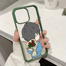 Patrón de Chico sosteniendo flores, Funda magnética de acrílico con acabado mate, compatible con la carga inalámbrica,Función de succión magnética,panel trasero rígido de acrílico	, Compatible con Apple 17Air/16E/15/14/13/12/11/XR/XS/PRO/PLUS/PROMAX/MINI, Galaxy S/A/M 26/25/24/23/56/55/54/53/36/35/34/33/32/16/15/14/13/12/06/05/04/03/02 FE/Plus/Ultra, Poco/Redmi/Note 13/12/11/10/9/8/X7/X6/X5/X4/M6/M5/M4/F7/F6/F5/C75/C65/C40, G84/82/71/54/52/51/34/24/22/13/04/E40/E22/E20/E14/Edge30,Infinix Note40|Hot30|Gt20, Esta Funda es Ideal Para Uso Diario y También un Regalo Perfecto Para Amigos o Pareja - Verde - Ver 1
