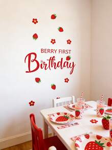 1pc Cartoon Strawberry & Berry Happy Birthday Wall Sticker, Suitable For Party And Birthday Decoration - Multicolor - View 3