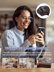 480P/720P迷你高清家用安防摄像头，带夜视、移动侦测报警和连续录像功能，单/双/四摄像头套装，小巧便携，适用于车载和室内 - 黑色 - 彩色 - 查看 3