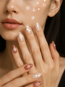 2pcs Rhinestone Snowflake Pattern Eye Makeup Stickers, Self-Adhesive Decorative Stickers, Also Can Be Used As Nail Art Stickers - Multicolor - View 3