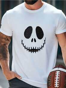 Mens Jack Skeleton  Sweatshirt Skellie - Bones - Halloween Crewneck - Women Lounge Sweatshirt White Black - Scary Face - Jack Sally T-Shirt - White - View 2