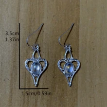 1 Pair Elegant Heart-Shaped Simulated Moonstone Pendant Earrings, Fashion Jewelry For Women, Wedding Party Gift - Silver - View 3