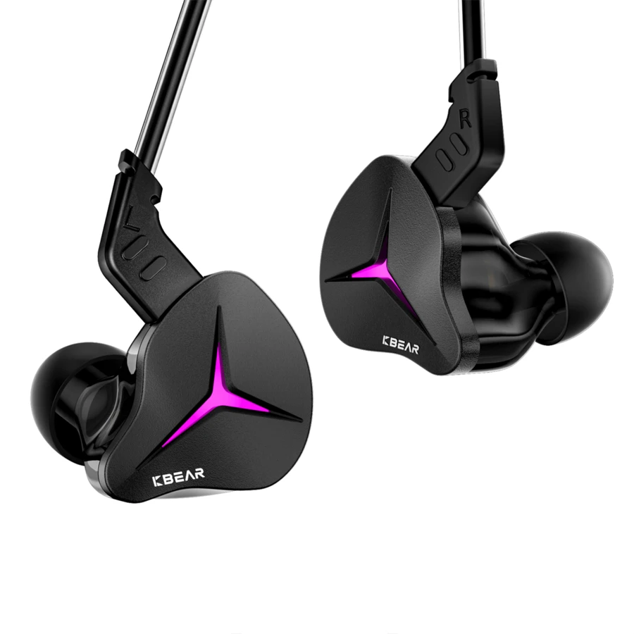 Auriculares de juego RGB Kbear Venus, auriculares intrauriculares con cable USB-C con diámetro de 10 mm, luz de ritmo LED sincronizada, IEM de triple banda Hi-Fi, cable de cobre puro de baja latencia - Negro - Ver 1