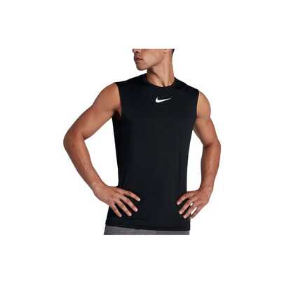  Nike Pro Fitted 纯色 Logo 印花篮球训练运动弹力透气速干无袖背心，男款，黑色