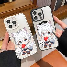 Patrón de Chico anime con orejas de gato, Funda magnética con panel de acrílico mate, borde flexible de silicona con acabado mate,panel trasero rígido de acrílico	, Compatible con Apple 17Air/16E/15/14/13/12/11/XR/XS/PRO/PLUS/PROMAX/MINI, Galaxy S/A/M 26/25/24/23/56/55/54/53/36/35/34/33/32/16/15/14/13/12/06/05/04/03/02 FE/Plus/Ultra, Poco/Redmi/Note 13/12/11/10/9/8/X7/X6/X5/X4/M6/M5/M4/F7/F6/F5/C75/C65/C40, G84/82/71/54/52/51/34/24/22/13/04/E40/E22/E20/E14/Edge30,Infinix Note40|Hot30|Gt20, Esta Funda es Ideal Para Uso Diario y También un Regalo Perfecto Para Amigos o Pareja - Negro - Ver 4