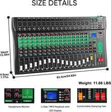6/8/12/16-Channel Audio Mixer, Professional Music Mixing Board With Reverb, Digital DJ Mixing Console, Equipped With 48V Phantom Power And USB Port, Suitable For Recording, Karaoke And Podcasting - 美規A型插(110-127V) - 查看 15