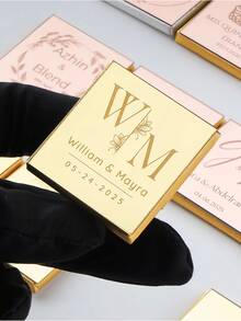 1/10/20pcs Custom Wedding Chocolate Favors For Guest, Heart-Shaped Kraft Paper Gift Tags, Gold Rose Silver Mirror Labels For Wedding Bridal Shower Decorations, Personalized Gifts - Multicolor - View 8