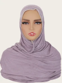 1pc Women's Striped Knit Elastic Fabric Diamond Crafted Viscose Maxi Scarf, Malaysian Hijab Fashion Headscarf - Chain-studded Long Scarf - View 7
