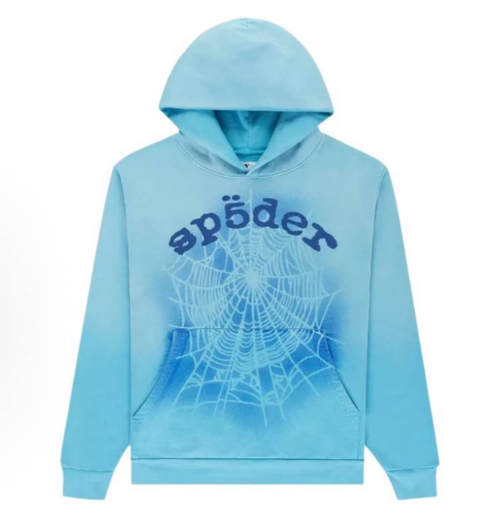SP5DER Hoodie Spider Print Streetwear Unisex Oversized ,Sweatshirt For Men Women - 薄荷藍 - 查看 1
