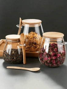 1个密封食品储物玻璃罐，适用于存放茶叶、谷物、坚果、零食、咖啡豆、糖、糖果、香料、厨房用品和酸奶。便携式透明食品容器，厨房谷物储物罐，婚礼礼物、圣诞礼物、万圣节礼物。 - 彩色 - 查看 6