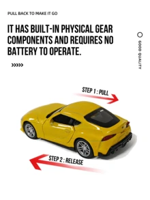 1:38 比例合金仿真丰田 Supra 跑车模型，黄色车身，尺寸 4.5 英寸，拥有标志性的 Supra 赛车轮廓和精细的外观线条，采用优质合金材料制成，小巧精致，引人注目，适合摆放在桌面、书架或展示柜上，是 JDM 车迷和模型车收藏家的理想之选，也是生日、节日和周年纪念日送给男士的完美礼物。 - 34-黃色 - 查看 8